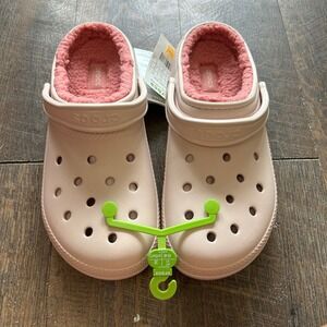 Crocs Classic Lined Clogs Quartz Pink Fuzzy Fur Slippers 203591-6UR Womens 11
